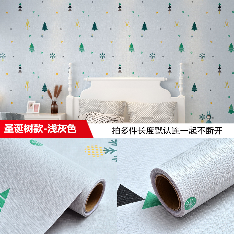 跨境自粘墙纸圣诞树壁纸防水防潮可擦洗贴纸宿舍柜子桌面翻新贴纸
