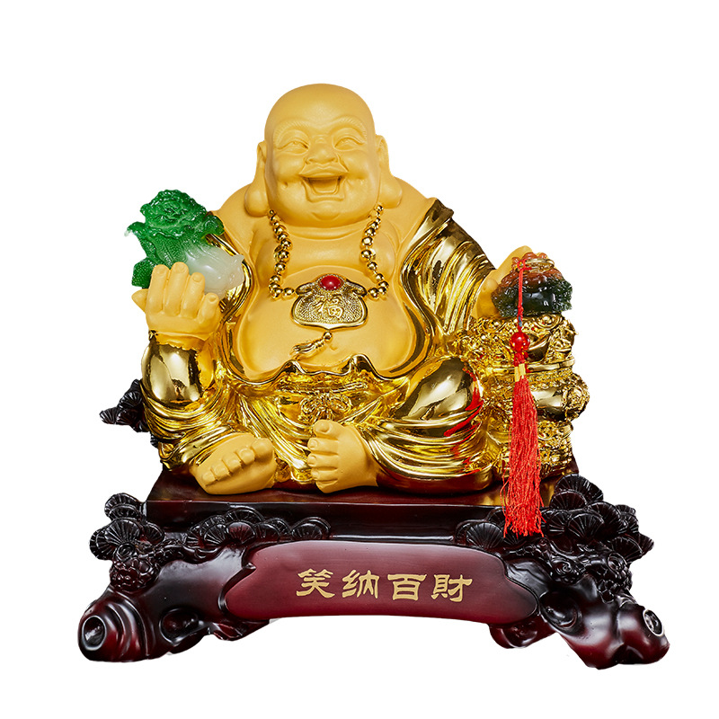 笑纳百财弥勒佛白菜金蟾摆件树脂工艺品镀金大佛像家居办公室礼品