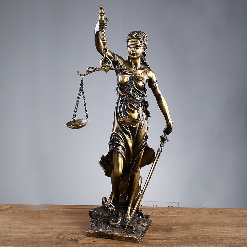 仿古铜女神忒弥斯雕塑雕像律师办公室公平小雕像正义法律天平摆件