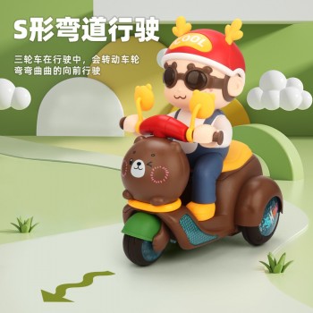跨境儿童特技电动三轮车可爱小熊萌趣动感摩托车灯光音乐电动玩具