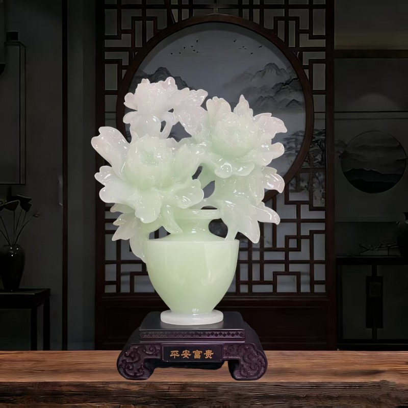 阿富汗玉花瓶摆件客厅家居电视柜玄关装饰工艺品乔迁礼品树脂仿玉