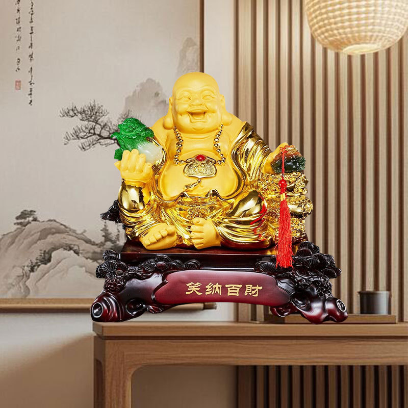 笑纳百财弥勒佛白菜金蟾摆件树脂工艺品镀金大佛像家居办公室礼品