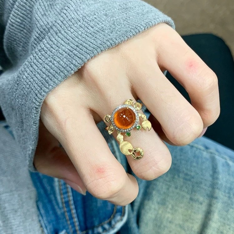 “有钳花”螃蟹戒指轻奢小众精致独特时髦个性设计高级感开口指环