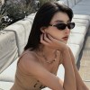 植伍跨境新款猫眼太阳镜欧美潮椭圆墨镜女明星珍珠款百搭太阳眼镜