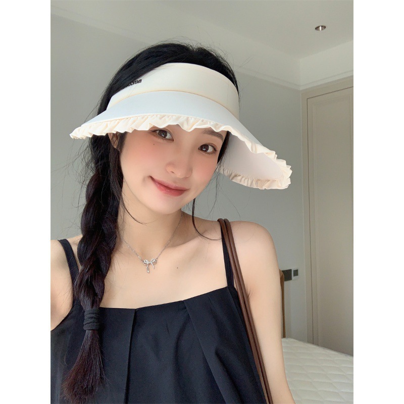 防晒帽女2024新款夏季户外冰丝大檐透气发箍式防紫外线遮阳空顶帽