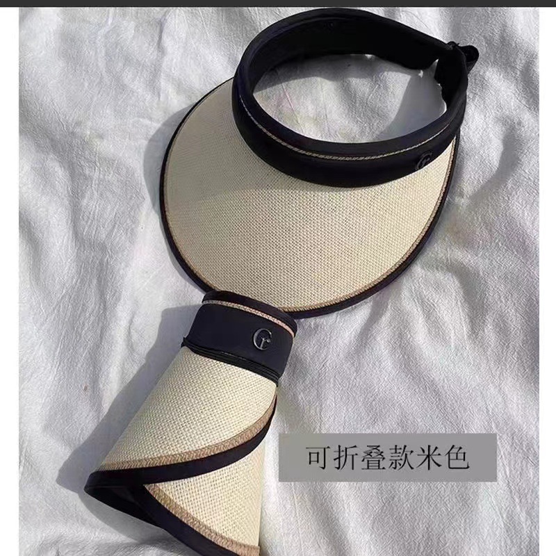 夏季网红同款时尚空顶防紫外线遮阳黑胶草帽大檐小标UV防晒帽女潮
