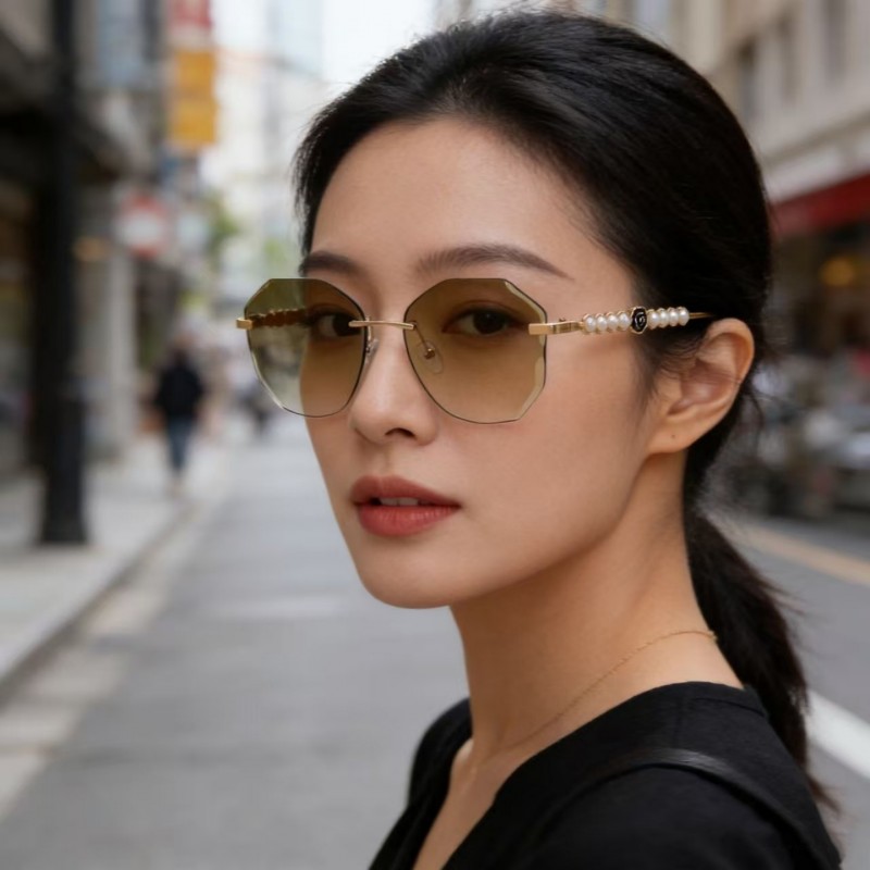 2026新款墨镜女高级感无框珍珠款大框显瘦开车防紫外线太阳眼镜女