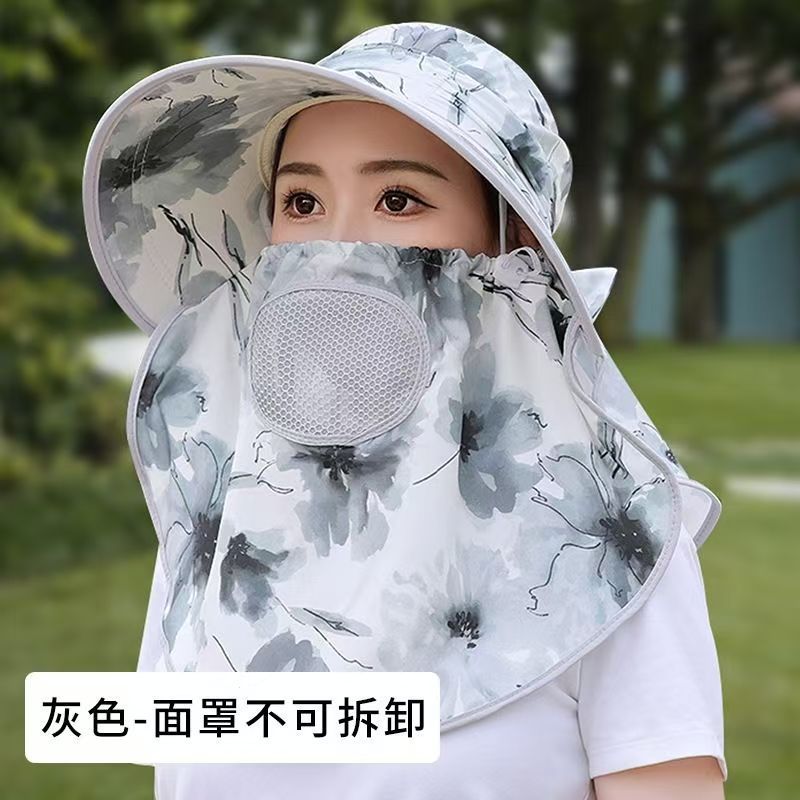帽子女太阳帽防紫外线遮脸透气遮阳渔夫帽夏季钓鱼帽大帽沿防晒帽