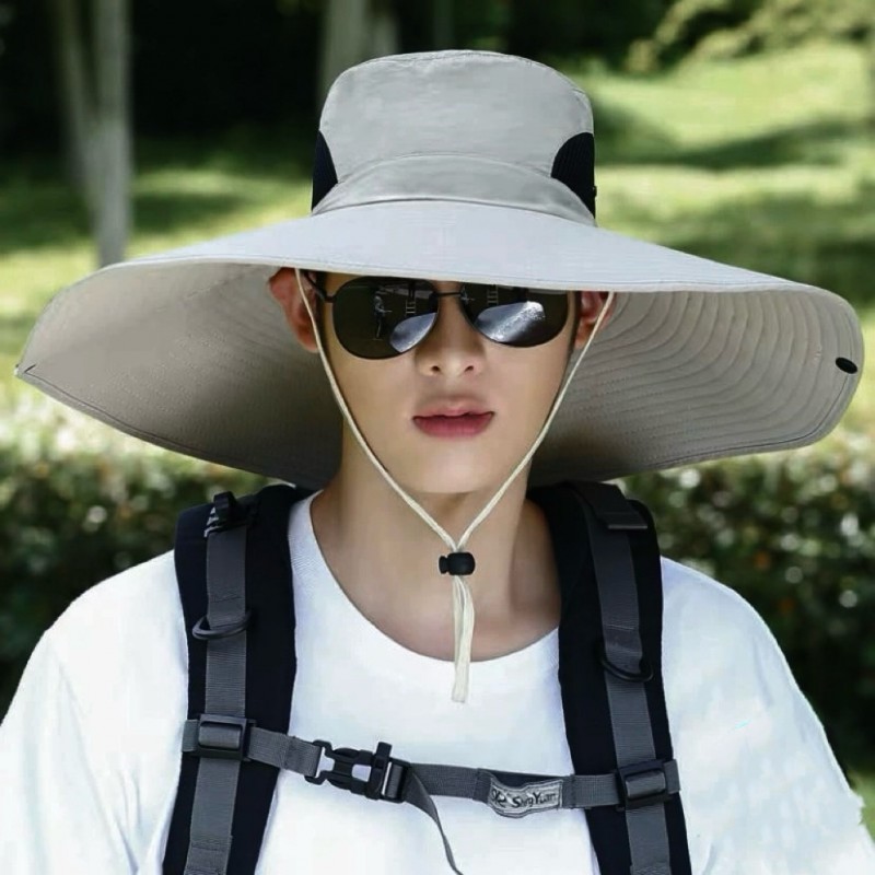 15CM大帽檐帽子男士户外遮阳防晒帽夏天太阳帽钓鱼帽登山渔夫帽子