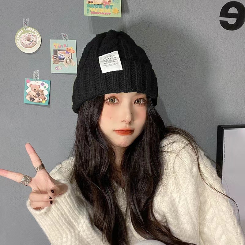 毛线帽子女秋冬韩版潮网红保暖针织帽大头围韩国时尚纯色显脸小冬