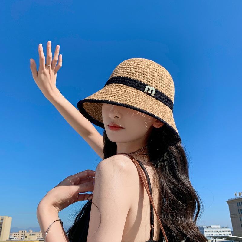 夏季针织镂空透气渔夫帽子女百搭休闲户外遮阳防晒帽薄款水桶盆帽