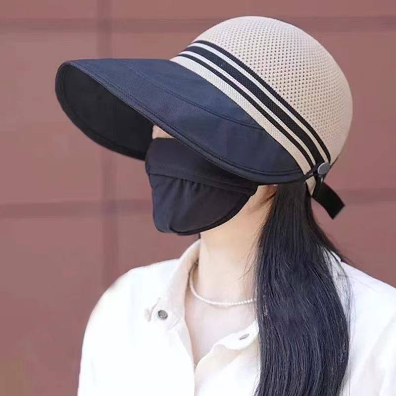新款夏季女士防晒帽大檐空顶遮脸渔夫帽防紫外线沙滩太阳帽遮阳帽