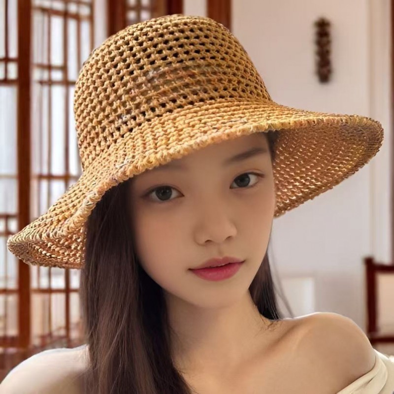 欧根纱珍珠草帽蕾丝草编太阳帽子女大帽檐夏季透气草帽海边遮全脸