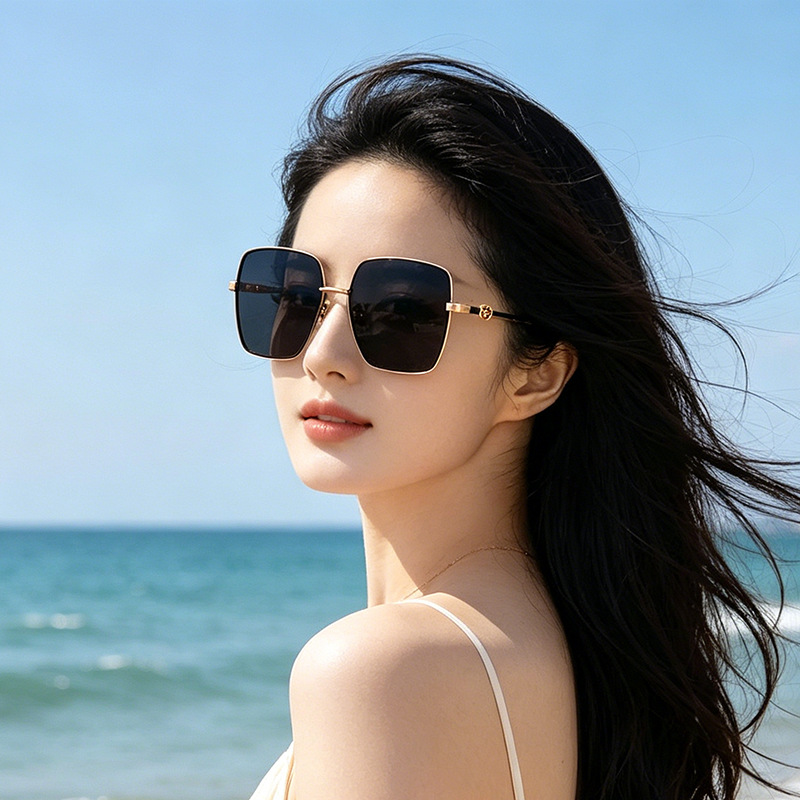 65063偏光太阳镜时尚金属优雅方形显脸小防晒遮阳防紫外线墨镜女