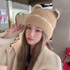 韩版秋冬新款可爱耳朵帽子女日系针织毛线帽冬季保暖大头围防寒帽