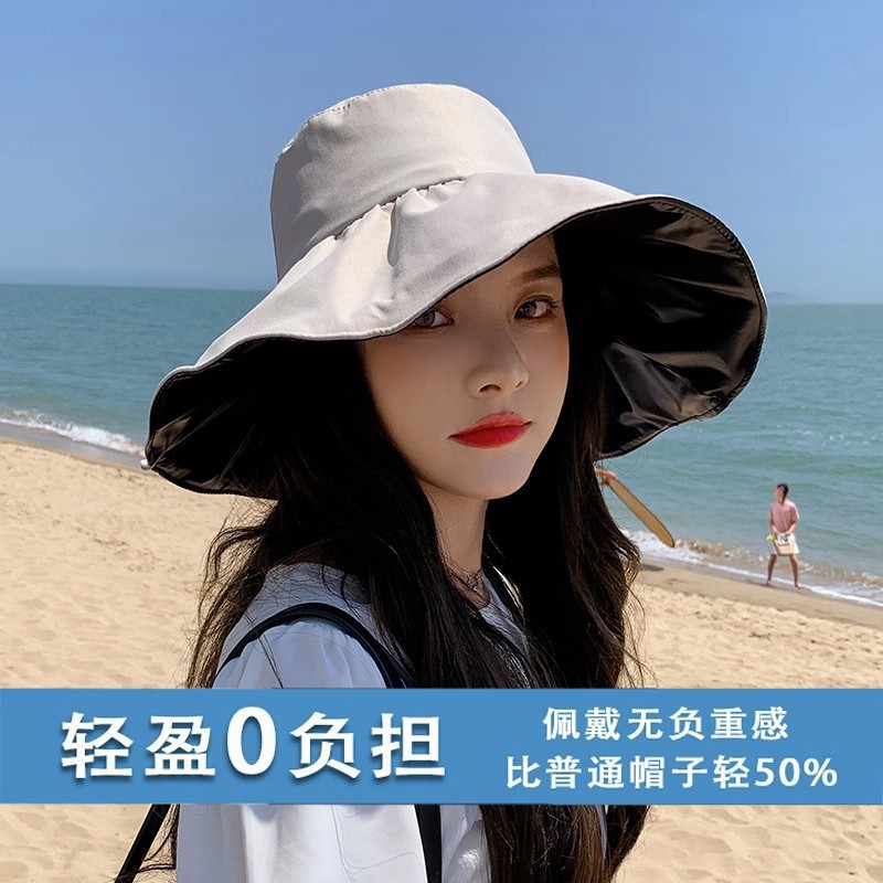 黑胶防晒帽女防紫外线遮脸遮阳帽大帽檐渔夫帽子可折叠太阳帽新款