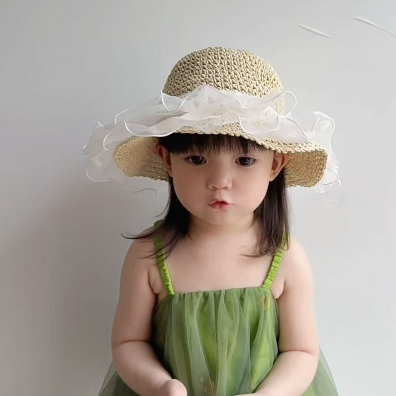 新款女童沙滩公主帽遮阳帽儿童蕾丝草帽包包套装防晒太阳帽夏凉帽