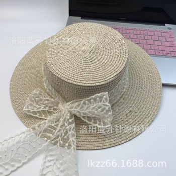 韩版新款夏季蝴蝶结飘带海边度假草帽大沿显脸小遮阳防晒帽子海边