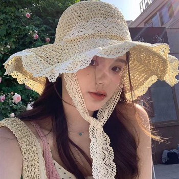 草帽女2026新款夏季镂空草编帽出游防晒帽子沙滩海边大帽檐遮阳帽