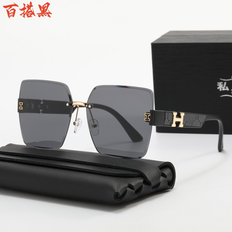 墨镜女抖音同款时尚开车无框太阳镜大脸显瘦韩版潮2025年新款眼镜
