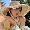 日系ins甜美编织蕾丝系带草编帽 夏天防晒防紫外线小清新沙滩帽子