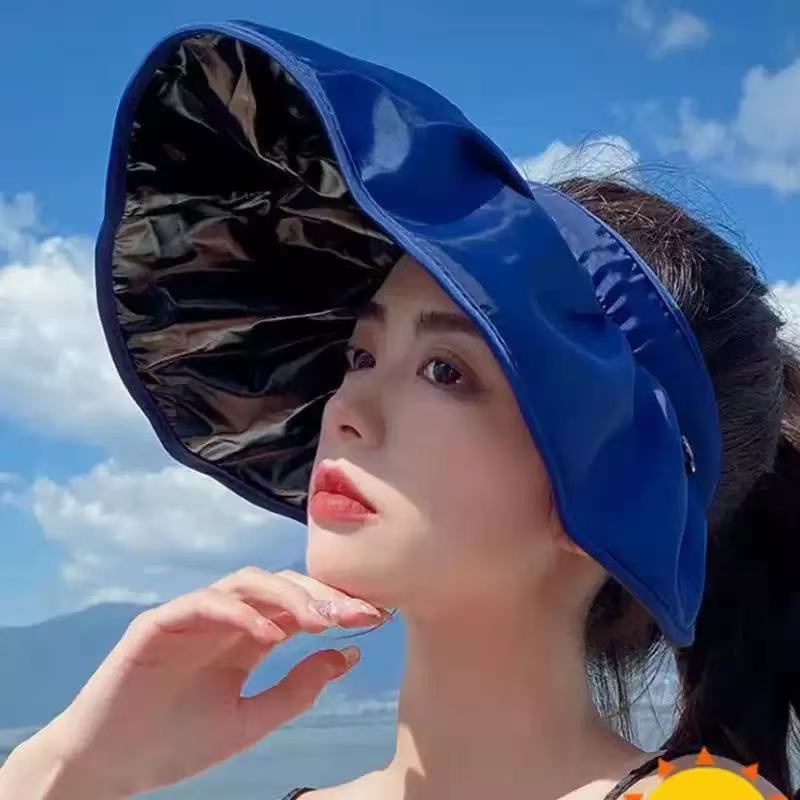 夏季黑胶防晒帽女新款遮阳帽空顶太阳帽子透气贝壳帽沙滩帽批发