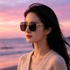 65063偏光太阳镜时尚金属优雅方形显脸小防晒遮阳防紫外线墨镜女