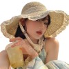 日系ins甜美编织蕾丝系带草编帽 夏天防晒防紫外线小清新沙滩帽子