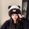 新款冬季毛绒帽女网红百搭帽粉色包头2024显脸小冷帽保暖大头围针