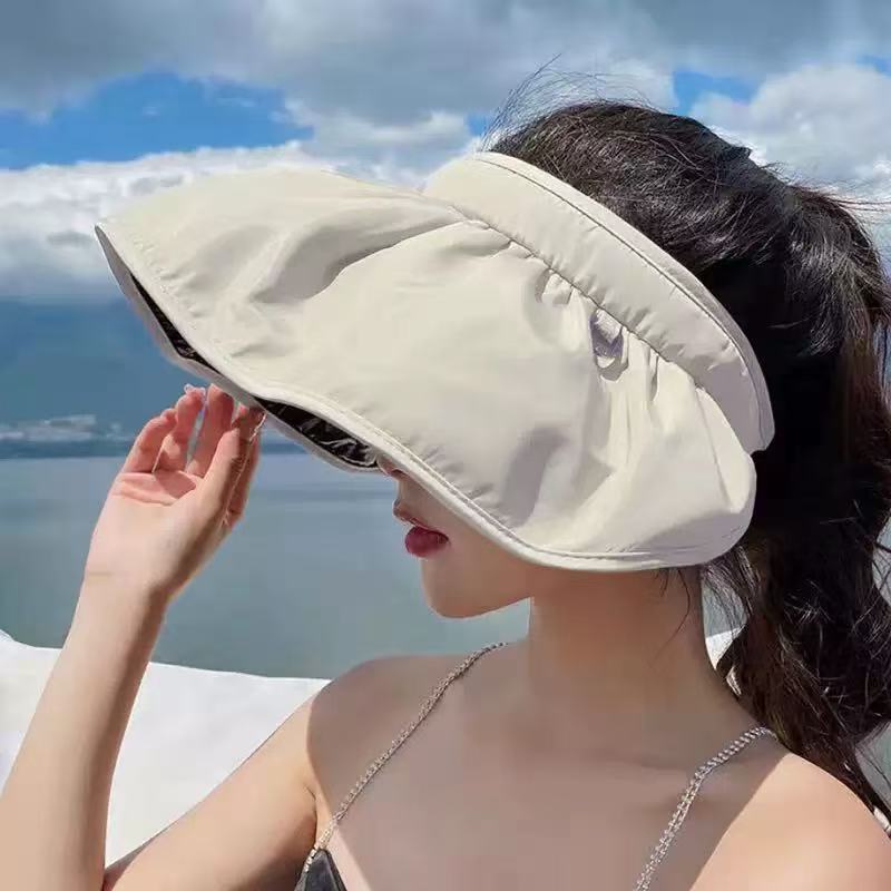 夏季黑胶防晒帽女新款遮阳帽空顶太阳帽子透气贝壳帽沙滩帽批发