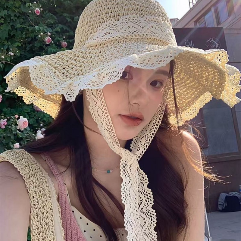 草帽女2026新款夏季镂空草编帽出游防晒帽子沙滩海边大帽檐遮阳帽
