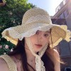 2025新款草帽女夏季出游防晒帽子蕾丝镂空草编沙滩海边大檐遮阳帽