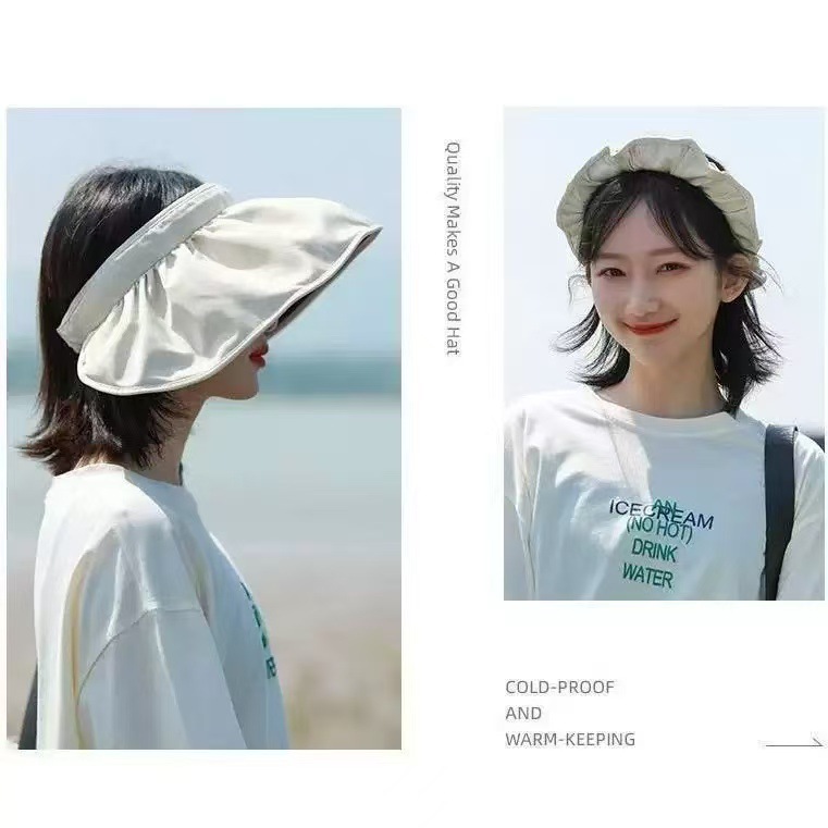 夏季黑胶防晒帽女新款遮阳帽空顶太阳帽子透气贝壳帽沙滩帽批发