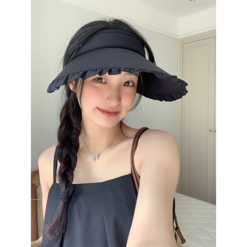 防晒帽女2024新款夏季户外冰丝大檐透气发箍式防紫外线遮阳空顶帽