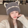 韩版秋冬新款可爱耳朵帽子女日系针织毛线帽冬季保暖大头围防寒帽