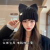 女秋冬包头针织帽可爱日系猫耳朵帽保暖护耳针织毛线帽百搭卷边帽