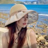 黑胶渔夫帽子女夏季遮阳时尚休闲防晒帽大帽檐高级感蝴蝶结太阳帽