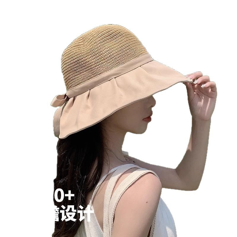 夏季新款渔夫帽大檐蝴蝶结沙滩帽子透气防晒遮阳出游太阳帽女帽
