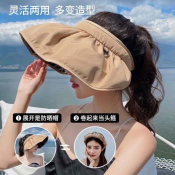 防晒帽子女夏季遮阳防紫外线沙滩帽贝壳帽发卡帽女士旅游渔夫帽