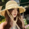 欧根纱珍珠草帽蕾丝草编太阳帽子女大帽檐夏季透气草帽海边遮全脸