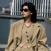 植伍墨镜女2026新款椭圆形猫眼复古窄框防紫外线近视太阳眼镜小脸