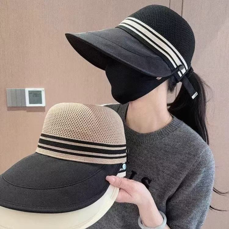 新款夏季女士防晒帽大檐空顶遮脸渔夫帽防紫外线沙滩太阳帽遮阳帽