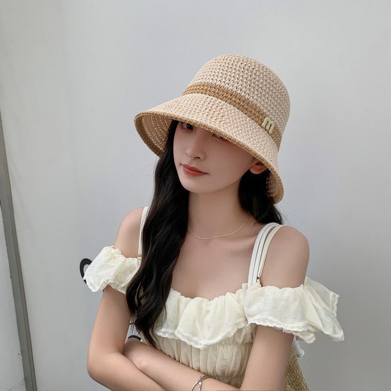 夏季针织镂空透气渔夫帽子女百搭休闲户外遮阳防晒帽薄款水桶盆帽