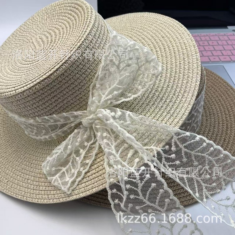 韩版新款夏季蝴蝶结飘带海边度假草帽大沿显脸小遮阳防晒帽子海边