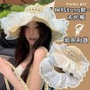 欧根纱珍珠草帽蕾丝草编太阳帽子女大帽檐夏季透气草帽海边遮全脸