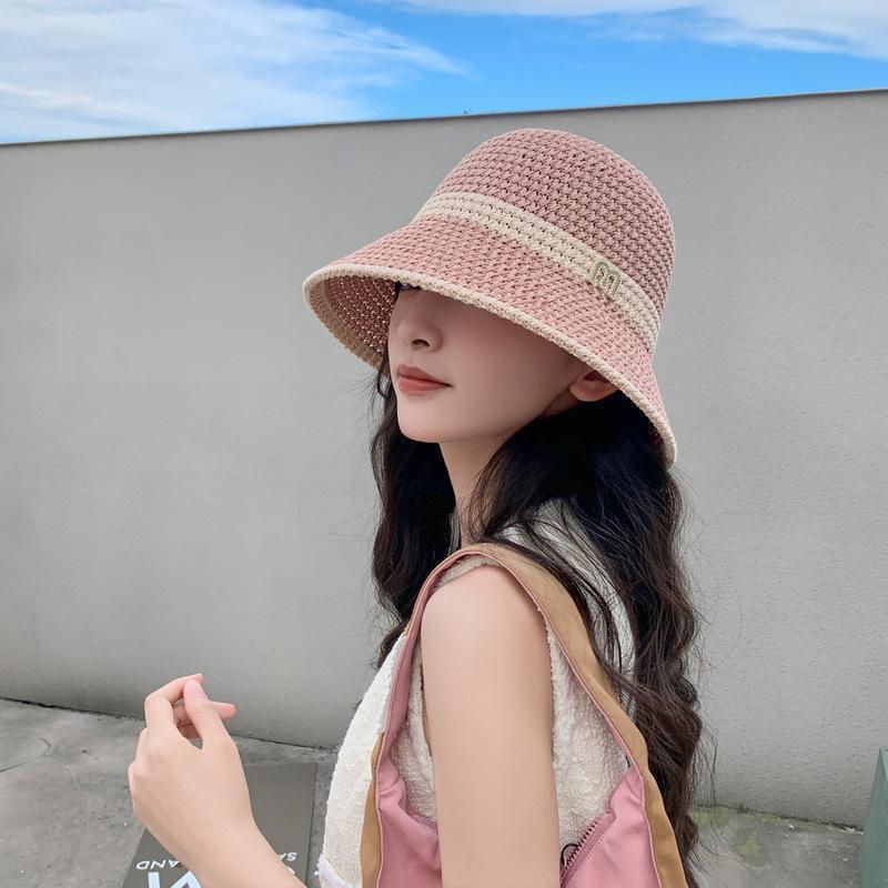 夏季针织镂空透气渔夫帽子女百搭休闲户外遮阳防晒帽薄款水桶盆帽