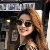 轻奢茶色墨镜女款老钱风猫眼椭圆框防紫外线法式高级感金属太阳镜