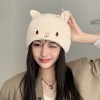 帽子女秋冬大头围堆堆帽学生帽猫咪毛线针织帽月子帽圆顶毛线帽