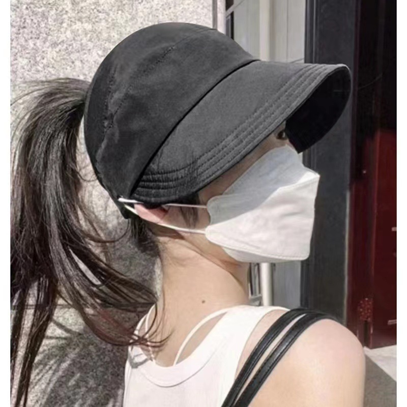 新款可扎马尾透气速干百搭防晒帽可挂口罩遮阳防紫外线渔夫帽子女