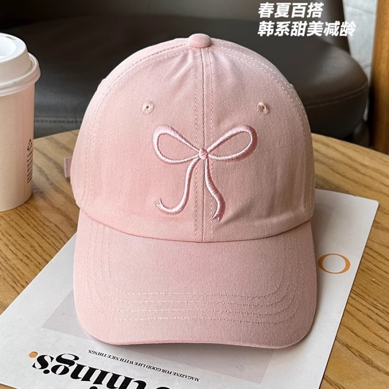 韩国ins风棒球帽女生蝴蝶结浪漫粉色帽子百搭软顶鸭舌帽大帽檐